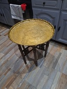 Stolik mosiadz plus drewno, początek XXw.