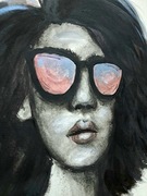 Portret kobieta okulary czarno biały obraz akwarela 21x30 Real One