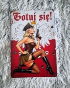 Metalowa Tabliczka Pin-Up Girl "Gotuj się!" Polska Orzeł Vintage