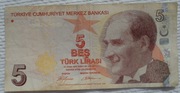 Turcja 5 lir lirasi 2009 P #222a Historyk nauki profesor Dr Aydin Sayili 