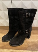 Quazi kozaki skórzane czarne do połowy łydki 39