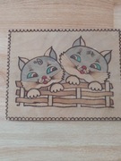 Obrazek wypalany w drewnie vintage PRL 