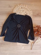 XXXL czarna elegancka wizytowa lśniąca bluzka z rękawem damska