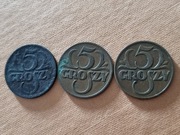 Polska, 3x 5 groszy 1923 , 1935 , 1937 II RP stan