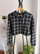 Krótka koszula w kratę (cropped) L H&M