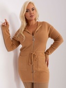 Camelowy rozpinany sweter plus size z kieszeniami