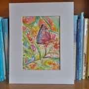 Motyl w kwiatach- akwarela