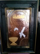 Stary duży obraz miedz Święta Barbara Górnik Marynarz Żołnierz Strażak