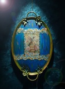 Portret handmade na tacy, vintage | Unikat | Koliber & epoxy upcycling