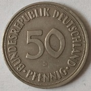 Monety 50 fenigów 1950J, 1974G, 1982D, 1989J RFN 
