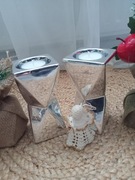 ŚWIĄTECZNY CERAMICZNY SREBRNY ŚWIECZNIK GLAMOUR ZESTAW 2szt WYPRZEDAŻ