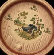 Piękny ceramiczny niemiecki talerz myśliwski, Bavaria XXw. Cietrzew. Łowy.