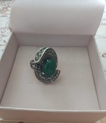 Pierścionek srebrny 925, agat, markazyty