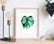 Akwarela A4 "Monstera Boho" liść, handmade