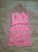 Śliczna sukienka neon pink candy H&M bez ramiaczek 38 na impreze