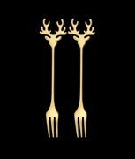 Nowy zestaw 2 złotych widelczyków z głową Reniferka Eloy