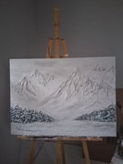 Obraz 3D Góry zimowe pasta strukturalna  55x75 cm rękodzieło