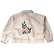 Modna Wiosenna Pudrowa Kurtka Jeansowa Dziewczęca z Haftem + Napis