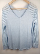 Błękitna bluzka damska długi rękaw paski półtransparentne raglan S