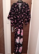 Yukata kimono letnie japońskie czarna sakura wiśnia chryzantemy