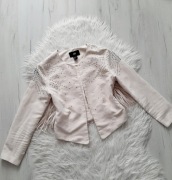 H&M piękna beżowa zamszowa ramoneska z frędzlami i dżetami S 36