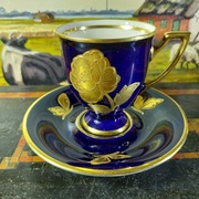 Waldershaf Bavaria Filiżanka z podstawką kobalt I złoto