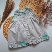 Sukienka w koty 74 80 bawełniana na guziki z kołnierzykiem szara zielona