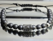 BRANSOLETKA KAMIEŃ WOJOWNIKÓW HEMATYT MĘSKA STAL  316l MANNAZ NA WYMIAR