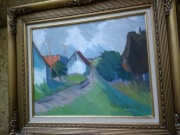 Malownicza wieś olejny obraz sygn. Arnold.W (Pedersen)