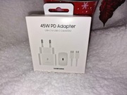 Samsung zestaw: ładowarka 45W EP-TA845 + kabel USB-C 1 m  Biały  Nowy 