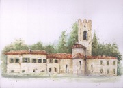 Akwarela 21x30 cm .Dawny klasztor Astino-Bergamo, położony w dolinie Astino