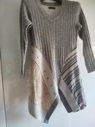 Nowy szary wełniany asymetryczny sweter patchwork Carla Du Nord S 36 