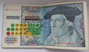 Stary Kalkulator notes Banknot 100 marek RFN zachodnioniemieckich