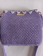 Ręcznie robiona torebka na ramię – fioletowa z perełkami – handmade