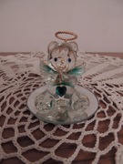 Miś aniołek szklana figurka pokryta 22 karatowym złotem