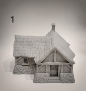 Średniowieczna wioska, zestaw, domki, akcesoria 28mm 1:56