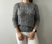 Sweter vintage szary melanż warkoczowy splot norweski grafit 38 M 40 L