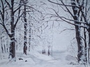 PEJZAŻ RĘCZNIE MALOWANE AKRYLOWY "ŚNIEŻNĄ ŚCIEŻKĄ" - 30x40cm