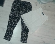 Zestaw r.128 8lat wygodne lekkie spodnie elegancka koronkowa bluzka