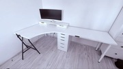 Biurko Ikea Linnmon narożne + zwykłe + komoda Alex + nadstawka