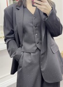 Komplet czarny garnitur Emo szerokie spodnie cyrkonie cekiny marynarka