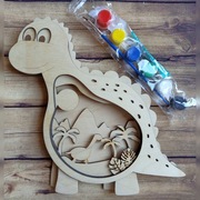 Drewniany dinozaur 3D z farbkami - zestaw DIY do malowania