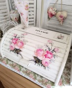 Chlebak drewniany vintage duży róże 