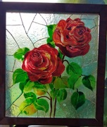 Witrażyk, "Róże", farby witrażowe, malowany ręcznie.