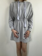 Dresowa szara sukienka z kapturem, komfortowa, sportowa rozm. S/M