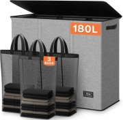 Kosz na pranie 180L 3 komory organizer na bieliznę SOLEDI