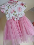 Sukienka dla dziewczynki różowa w kwiaty krótki rękaw gremtex r.98