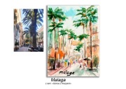 Obraz ręcznie malowany Hiszpania Malaga +rama