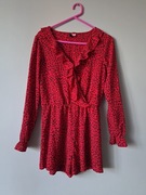 H&m piękny krótki kombinezon czerwony czarny S/36 panterka