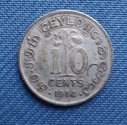 Moneta Sri Lanka 10 centów 1914 srebro